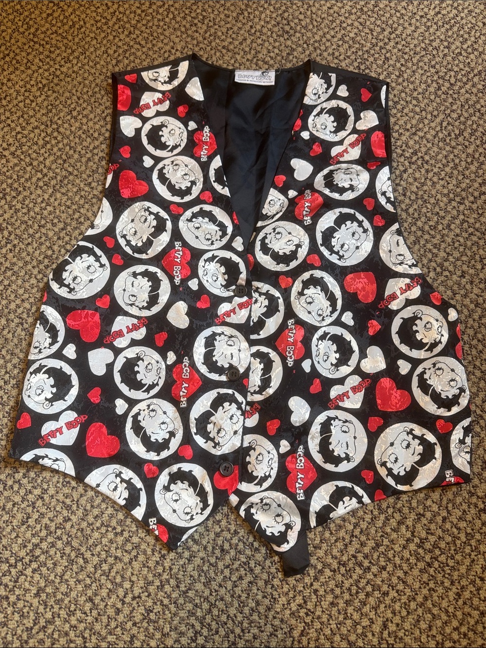 1994 Betty Boop Black, Red & White Hearts Vest